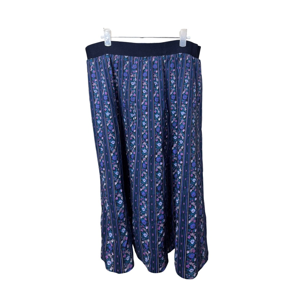 Vitabella Norway Vintage Floral Stripe Maxi Skirt Blue Purple Elastic Waist L